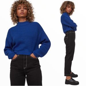 H&M Divided Ribbed Mock Neck Sweater Blue Small